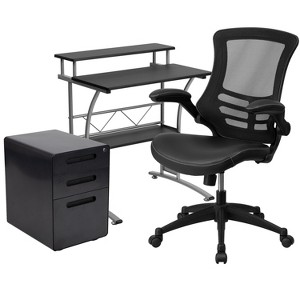 Flash Furniture Work From Home Kit - Black Computer Desk, Ergonomic Mesh/LeatherSoft Office Chair and Locking Mobile Filing Cabinet - 1 of 4