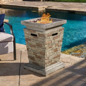 Kumasinova 19.5" MGO Propane Outdoor Fire Pit Column for Backyard and Patio,40000 BTU Lightweight and Heat-Resistant Patio Fireplace,Stone Gray - 1 of 4