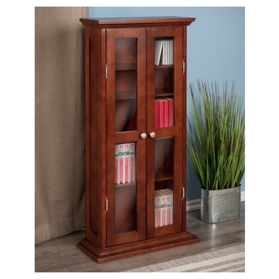 Walnut Glass Door Traditional Media Cabinet