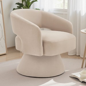 Velvet Swivel Barrel Chair with Open Backrest and Sloped Arms - 1 of 4