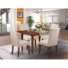 Vintage Dinette Set 5Pc Rectangle Table & 4 Chairs - Linen Fabric Cream - Mahogany Legs - 42" Table with Leaf - 2 of 4