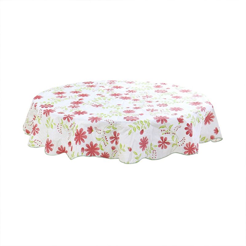60" Dia Round Vinyl Water Oil Resistant Flower Pattern Printed Tablecloths Red - PiccoCasa, 1 of 7