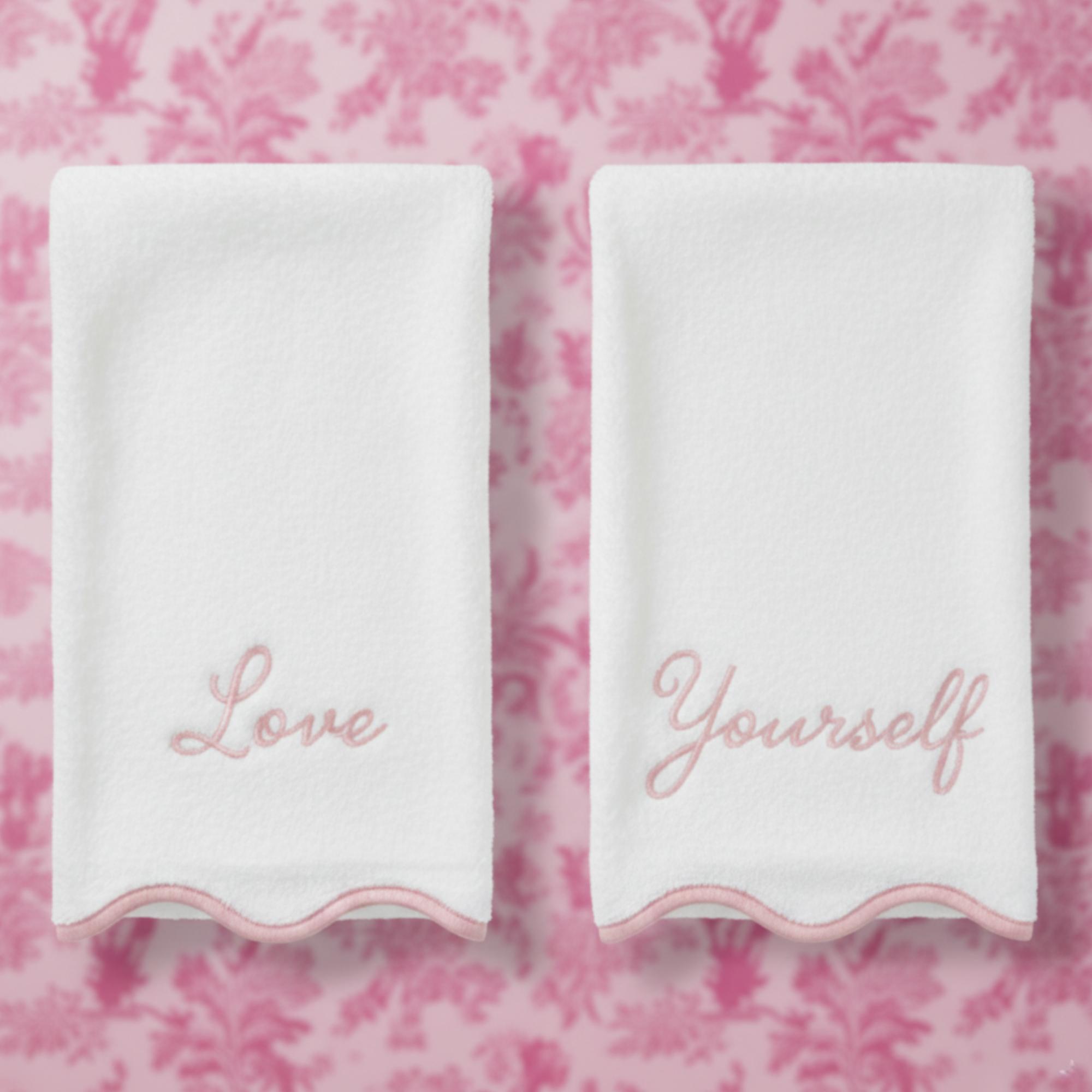 Lotus Linen Luxury Scallop Piping Bath Towel Sets (6-Piece) Pink Hand Towel Set ( 4 Pieces)