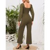 Women's High Waist Wide Leg Jumpsuit Square Neck Off Shoulder Lantern Long Sleeve Romper Outfits - 4 of 4