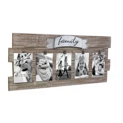 26.4" x 11.6" Rustic Wooden Collage Photo Frame with Clips Worn White/Brown - Stonebriar Collection