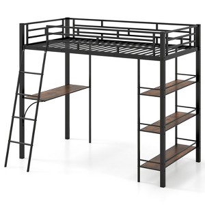 Tangkula Twin Size Loft Bed w/ Desk & Shelves Inclined Ladder & Full-length Guardrails - 1 of 4