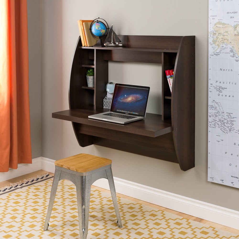 Photos - Office Desk Floating Desk with Storage Espresso - Prepac
