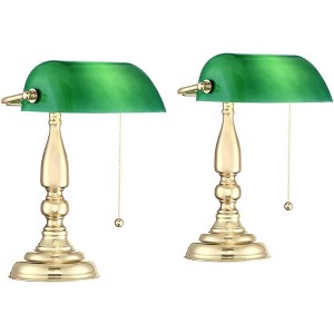 360 Lighting Hammond 14" High Small Traditional Bankers Desk Lamps Set of 2 Gold Polished Brass Plated Finish Metal Home Office Living Room Bedroom - 1 of 4