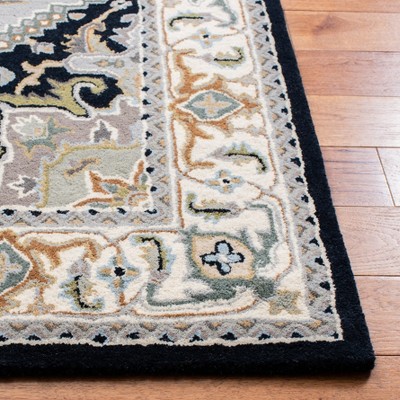 Grey and Navy Hand-Tufted Wool Square Area Rug, 4' x 4'
