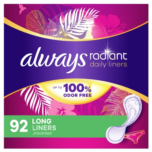 Always Radiant Daily Panty Liners - Long - Unscented - 92ct : Target