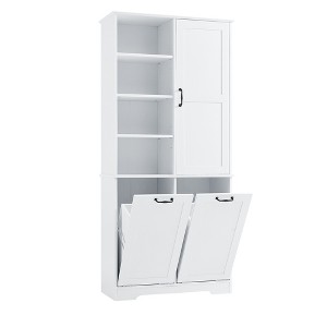 Rbied 31 in. W x 14 in. D x 68 in. H Wood Linen Cabinet Storage Cabinet with Tilt-Out Laundry and Adjustable Shelf - 1 of 4