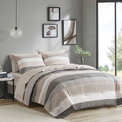 King Taupe and Grey Microfiber 7-Piece Bed in a Bag Set