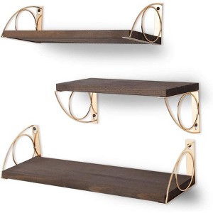 Oumilen Brown Floating Wooden Shelves Display Rack, Set of 3 - 1 of 1