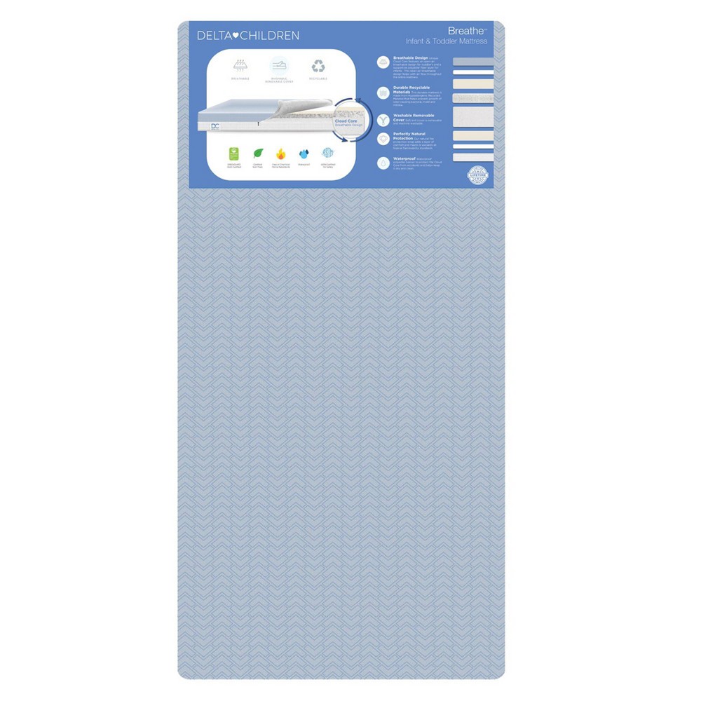 Delta Children Breathe Mattress - Breathable Baby Crib and Toddler Mattress with Cloud Core