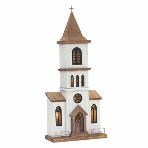 Wooden Church Display with Rustic Iron Accents and UL/USB Plug Lighted 25.25"H by Melrose - 1 of 3