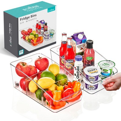 Sorbus Clear Organizing Bin on Wheels with Dividers - for Kitchen, Cabinet Organizer, Pantry & Refrigerator