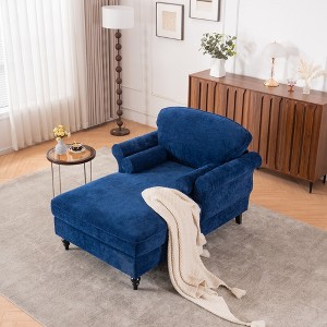 43.3''W Chenille Oversized Chaise Lounge Armchair with Wide Seat, Lazy Sleeper, and Rubber Wood Legs for Living Room and Bedroom - 1 of 4