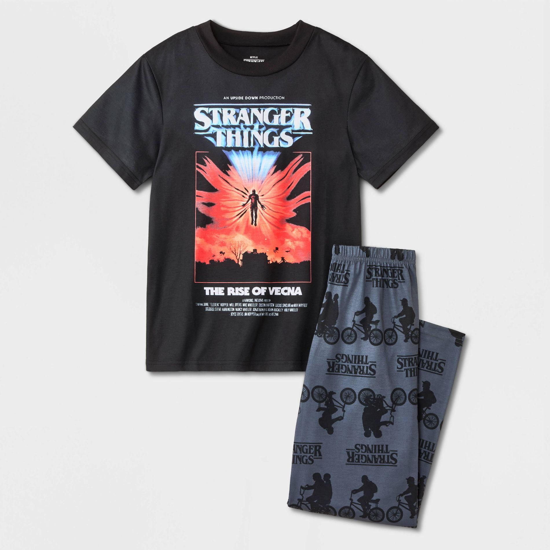 Boys' Short Sleeve Stranger Things T-Shirt and Pants Pajama Set - Black L