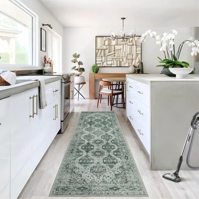 Vintage Rug Irregular Medallion Area Rug Ultra-Thin Non Slip Floral Print Indoor Mat for Living Room Dining Room Bedroom Farmhouse