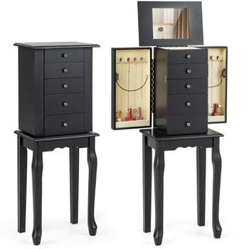 Tangkula Jewelry Cabinet Armoire Storage Box Chest Standing Organizer w/ Mirror
