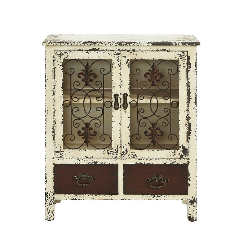 30&#34; Garrick Industrial Mixed Media Storage Console 2 Metalwork Doors Distressed Off White - Powell, 1 of 10