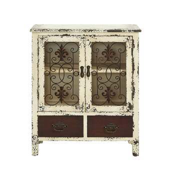 30" Garrick Industrial Mixed Media Storage Console 2 Metalwork Doors Distressed Off White - Powell