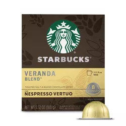 Starbucks Coffee Capsules for Nespresso Vertuo Machines — Blonde Light Roast Veranda Blend — 1 box (8 coffee pods)