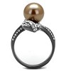 Slickblue Women's Ring Stainless Steel IP Gun Black Finish with Brown Synthetic Pearl Size 5-10 - 3 of 4