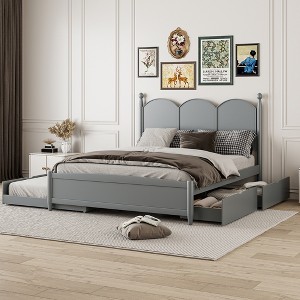 Queen Size Platform Bed With with 2 Big Drawers and Twin XL Size Trundle-ModernLuxe - 1 of 4