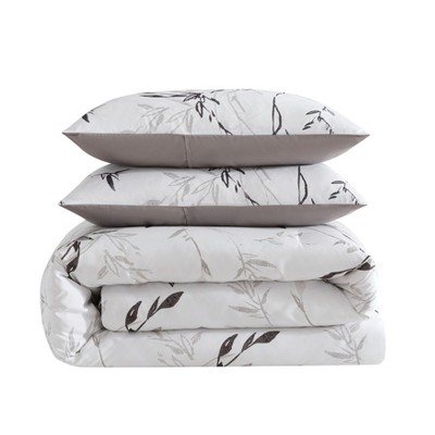 Full Black and Warm Grey Microfiber Reversible Bedspread Set