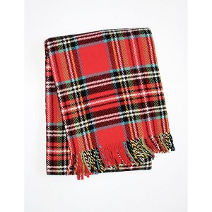 HomeRoots 50" X 67" Red Black And White Plaid Cotton Blend Plaid Throw Blanket with Fringe - 1 of 4