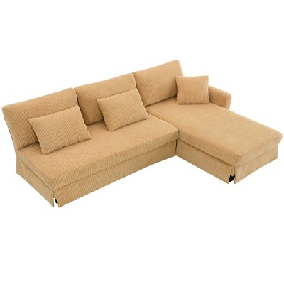 NicBex Modern L-Shaped Corduroy Sectional Sofa with Reversible Chaise and 3 Pillows for Living Room,Apartment,Office,Yellow