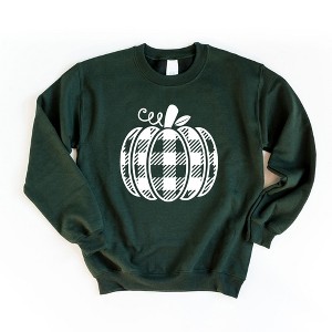 Simply Sage Market Women's Buffalo Plaid Pumpkin Gildan Sweatshirt - 1 of 2