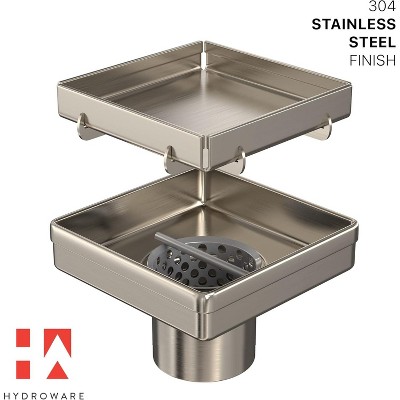 6-Inch Stainless Steel Square Shower Drain with Hair Strainer