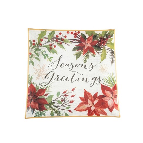 Gallerie II Poinsettia Seasons Greetings Slump Glass Platter - image 1 of 4