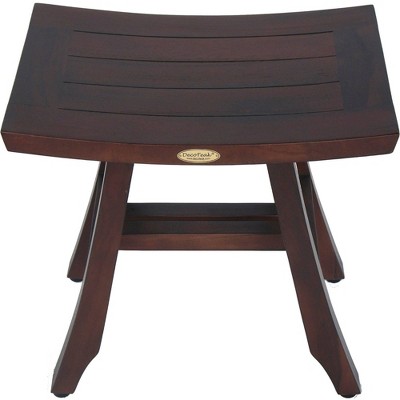 Compact Woodland Brown Teak Shower Bench with Adjustable Foot Levelers