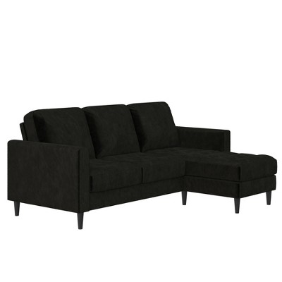 Strummer 81.63" Black Velvet Reversible Sectional Sofa with Ottoman
