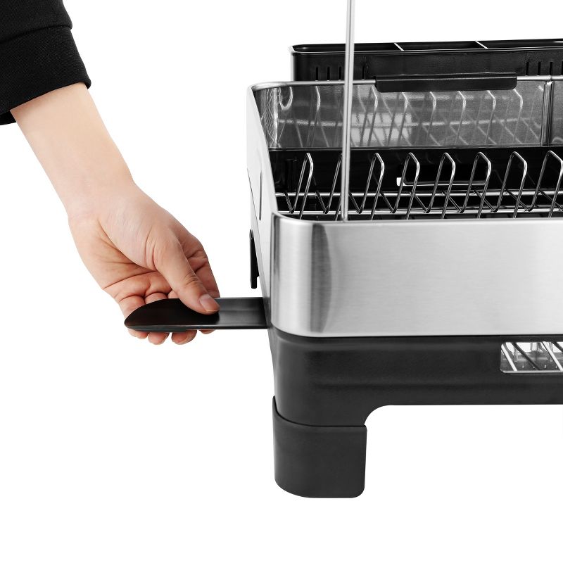 happimess Simple 20.5" Fingerprint-Proof Stainless Steel Dish Drying Rack with Swivel Spout Tray and Wine Glass Holder, 5 of 13