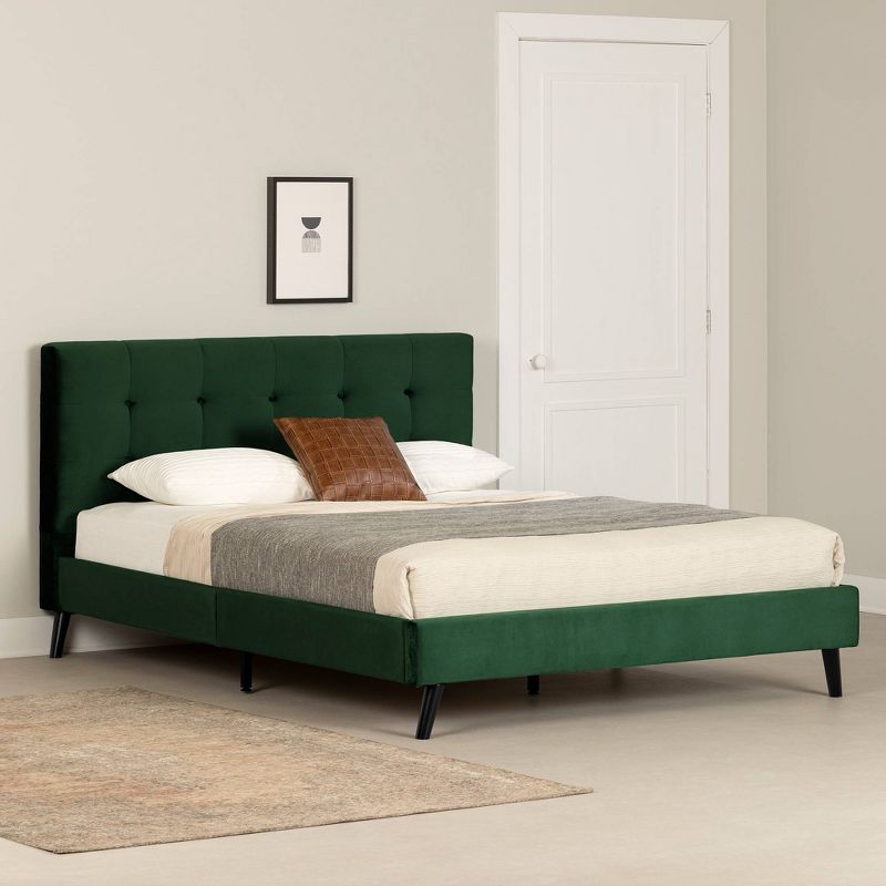 Queen Flam Upholstered Complete Platform Bed Dark Green - South Shore, 3 of 17
