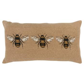 14"x26" Oversized Bees Poly Filled Lumbar Throw Pillow Brown - Rizzy Home