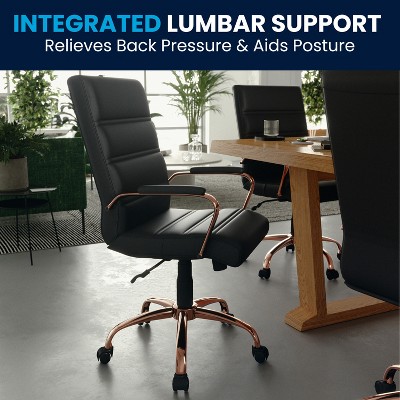 Black LeatherSoft Mid-Back Executive Swivel Chair with Rose Gold Frame