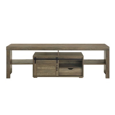 Rustic Oak Finish Wasim TV Stand with Sliding Barn Doors