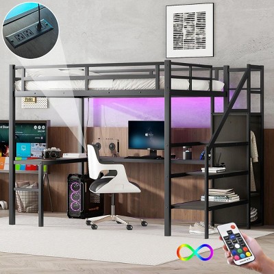 Streamdale Loft Bed with L-Desk, Wardrobe, Adjustable Shelf & LED, Black (Arriving 2024/10/10)