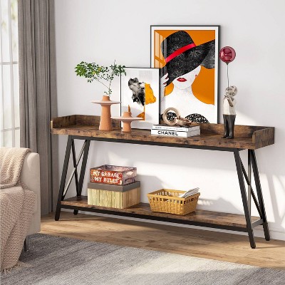 Hommoo Industrial Console Table, 2-Tier Narrow Sofa Table