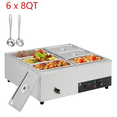 6x8QT Food Warmer 1500W Bain Marie Buffet Pan Steam Table With Adjustable Temp & Auto Shut Off & Dry Burning Indicator