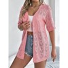 Womens Short Sleeve Hollowed Out Knitted Cardigan Fall Casual V Neck Open Front Vacation Vun Protective Shirt Top - 3 of 4