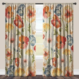 Laural Home Multi Watercolor Poppies 84" Sheer Window Panel, 1pc - 1 of 1