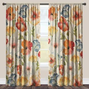 Laural Home Multi Watercolor Poppies 84" Sheer Window Panel, 1pc