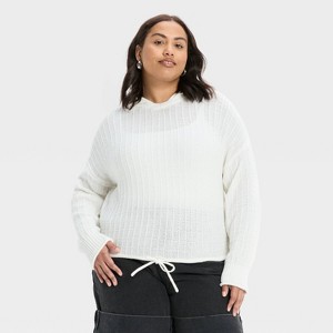 Women's Relaxed Textured Hooded Pullover Sweater - Future Collective Off-White - 1 of 3
