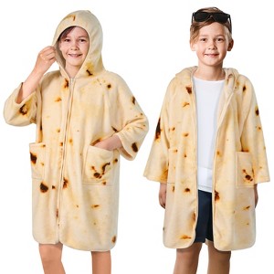 SUN CUBE Fleece Zipper Hooded Towel Robe for Kids, Zip Up Swim Beach Cover Up, Bath Surf Changing Girls Boys 7-10 Years - 1 of 4